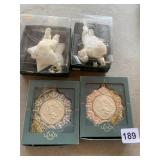 2 LENOX CHRISTMAS ORNAMENTS AND 2 SNOW BABIES