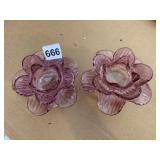 FOOTED AMBER CANDLE STICKS