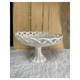 MILK GLASS BASKET EDGE FOOTED BOWL