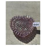PINK OPALESCENT HEART SHAPED GLASS TRINKET BOX