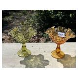 2 FOOTED CRIMPED EDGE GLASS COMPOTES