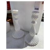 WHITE MILK GLASS CANDLESTICKS