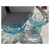 PEDESTAL BOWL AND BLUE DISH