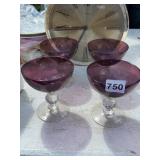 4 PEDESTAL GLASSES RED ETCHED GLASSES