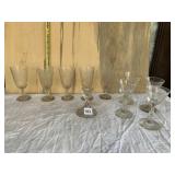 2 STYLES OF MATCHING CORDIAL GLASSES AND CANDLE