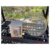LARGE GLASS FISHBOWL AND HUMMINGBIRD CANDLE