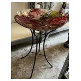LARGE GLASS POPPY FLOWER BIRD BATH WITH STAND