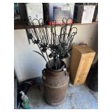 MILK CAN AND GARDEN STAKE OIL LAMP HOLDERS WITH
