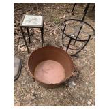 PLANT STANDS AND METAL WASH BASIN, RIM HAS RUST