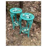2 PAINTED IRON PLANTS STANDS, ONE HAS CRACK IN