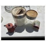 METAL CREAMER, GLASS CANISTERS, TUPPERWARE