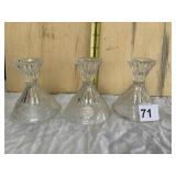 3 CRYSTAL CANDLE HOLDERS WITH BIRD DESIGN AROUND