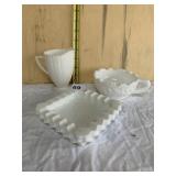 FENTON HOBNAIL MILK GLASS ASHTRAY, PUNCH CUP AND