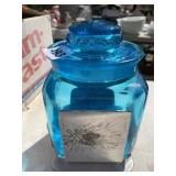 BLUE JAR W/ GROUND LID IN WENDELL AUGUST HOLDER