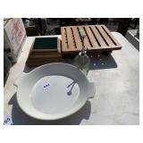 ROLLING PLANT STAND ARABIA BAKING DISH, WOOD