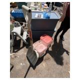 2 HALF FULL BUCKETS WITH ROCK SALT AND SHOVE