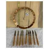 GOLD RIMMED SERVING PLATTER AND GOLD HANDLED