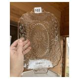 2 VINTAGE GLASS MATCHING SERVING PIECES, ONE