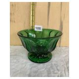 GREEN GLASS FOOTED BOWL