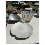 PEWTER BOWL, ALUMINUM SERVING PLATE AND GOLD LEAF