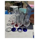 WINE GLASSES INCLUDING BLUE AND RED STEM AND