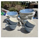 HAND PAINTED CERAMIC DISH SET INCLUDING 4 CUPS,