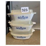 3 SMALL CORNFLOWER CORNING WARE INDIVIDUAL BAKERS