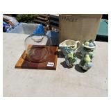 CERAMIC FRUIT MOTIF SUGAR, CREAMER, SALT AND