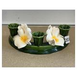 FINE CERAMIC FLORAL TAPER CANDLE HOLDER TRIO