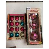 2 BOXES OF VINTAGE GLASS BALL CHRISTMAS ORNAMENTS