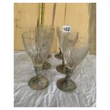 6 CORDIALS WITH PEWTER BASES, SOME CORROSION