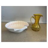 5" AMBER CRACKLE GLASS CREAMER AND OTAGIRI SHELL