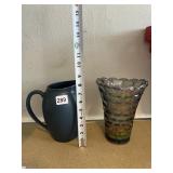CARNIVAL GLASS VASE, NORITAKE STONEWARE PITCHER