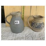 2 HAND THROWN POTTERY CREAMERS, SIGNED ON BASE