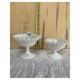 FENTON MILK GLASS COMPOTES WITH CLEAR RUFFLED