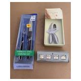 POTTERY BARN FEET, STAINLESS STEEL CARVING SET,