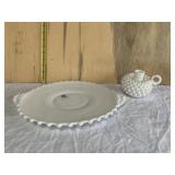 MILK GLASS ROUND SERVING PLATTER AND HOBNAIL