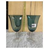 4 GORHAM CRYSTAL GOBLETS, SMOKE BLUE WITH CLEAR