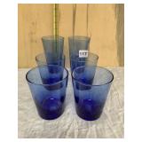 6 BLUE GLASS TUMBLERS