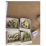 4 CHRISTMAS ORNAMENTS IN BOX, BELLS, NUTCRACKER