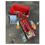 TOOLBOX, WIRE STRIPPER, SOCKETS, ETC.