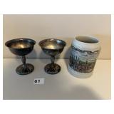 W. GERMANY STEIN AND 2 CHAMPAGNE GLASSES