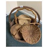 LOT OF 5 HANDLED WICKER BASKETS