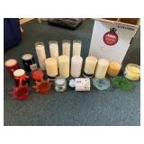 LARGE ASSORTED CANDLES AND HOLDERS