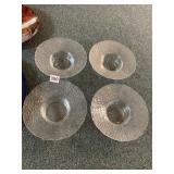 FOUR CLEAR CANDLE HOLDER AND TWO PICTURE PLATES