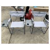 TWO OUTDOOR CAMPING CHAIRS WITH SIDE TABLES