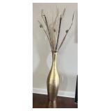 GOLD FINISH DECORATOR VASE 37" H PLUS DRIED