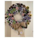 FLOWER WREATH PINECONES W/BURLAP BOW