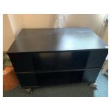 BLACK TV STAND ON WHEELS