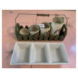 DECORATIVE MEASURING CUPS & TRAY AND CONDIMENT